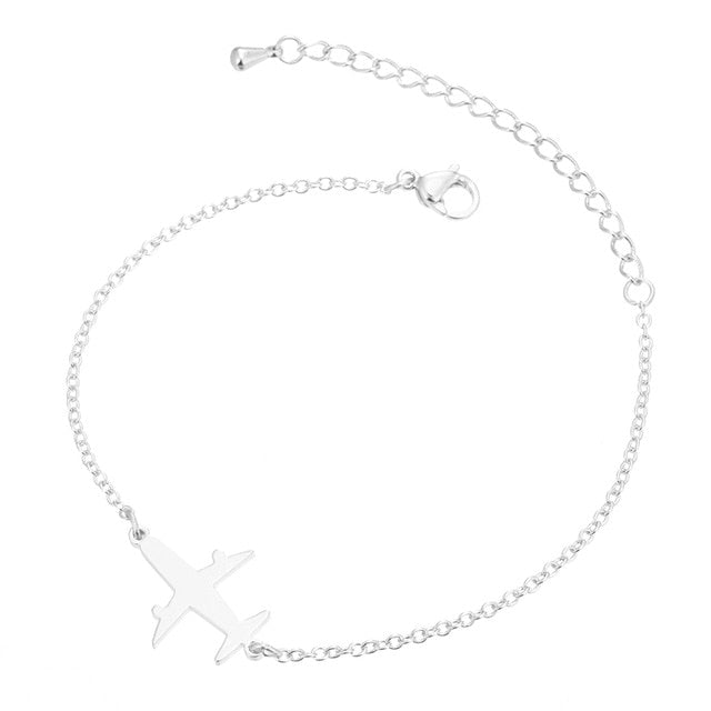Yiustar Stainless Steel Plane Bracelet in Charm Bracelets Girls Cute Aircraft Airplane Chain Adjustable Outdoor Travel Jewelry