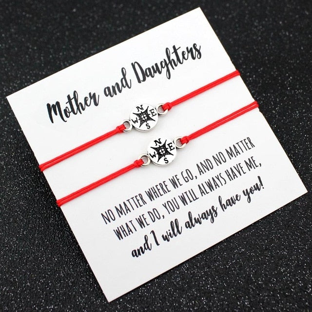 Mother Daughters Grandma Aunt Niece Girls Adjustable Dream Statement Jewelry Make a Wish Heart Compass Charm Bracelets for Women