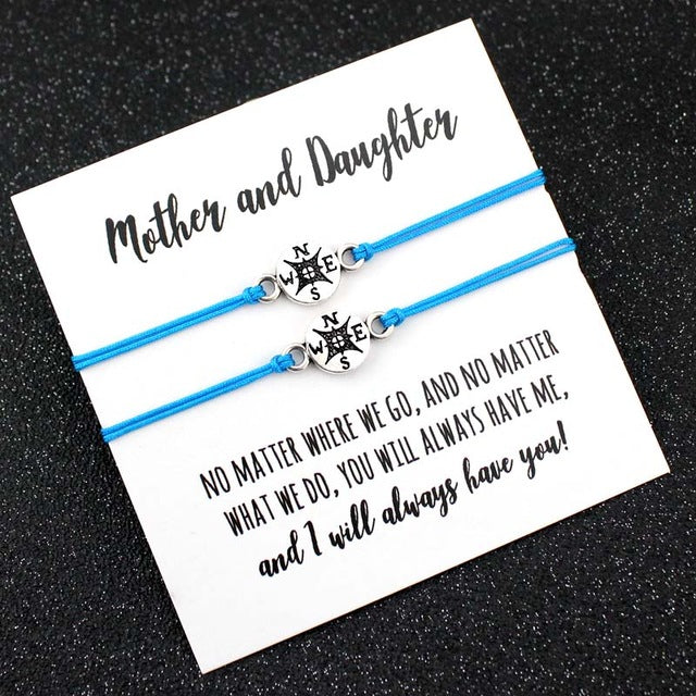 Mother Daughters Grandma Aunt Niece Girls Adjustable Dream Statement Jewelry Make a Wish Heart Compass Charm Bracelets for Women