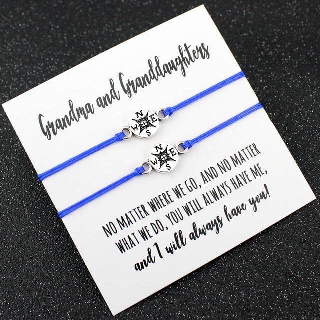 Mother Daughters Grandma Aunt Niece Girls Adjustable Dream Statement Jewelry Make a Wish Heart Compass Charm Bracelets for Women