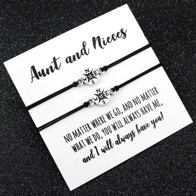 Mother Daughters Grandma Aunt Niece Girls Adjustable Dream Statement Jewelry Make a Wish Heart Compass Charm Bracelets for Women