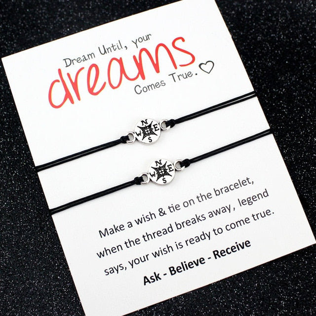 Mother Daughters Grandma Aunt Niece Girls Adjustable Dream Statement Jewelry Make a Wish Heart Compass Charm Bracelets for Women