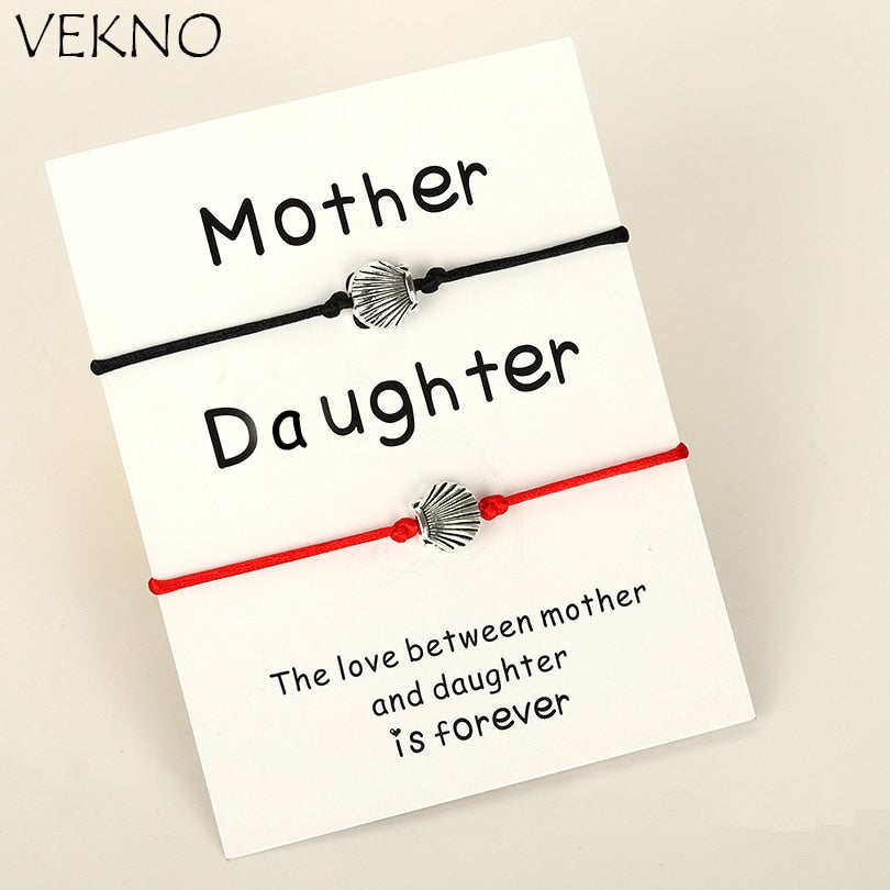 VEKNO 2pcs/set Handmade Multicolor Women Bracelet for Mother Daughter Cute Silver Key Adjustable Braided Charm Bracelets Jewelry