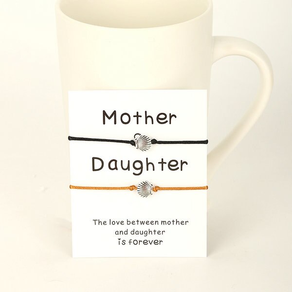 VEKNO 2pcs/set Handmade Multicolor Women Bracelet for Mother Daughter Cute Silver Key Adjustable Braided Charm Bracelets Jewelry