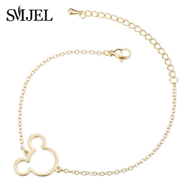 SMJEL Cute Hollow Mickey Pendant Bracelets for Women Link Chain Animal Mouse Bracelets Children Jewelry Gifts for Girl Wholesale