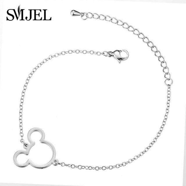SMJEL Cute Hollow Mickey Pendant Bracelets for Women Link Chain Animal Mouse Bracelets Children Jewelry Gifts for Girl Wholesale