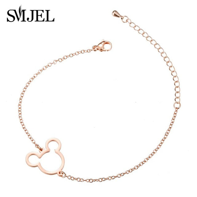 SMJEL Cute Hollow Mickey Pendant Bracelets for Women Link Chain Animal Mouse Bracelets Children Jewelry Gifts for Girl Wholesale
