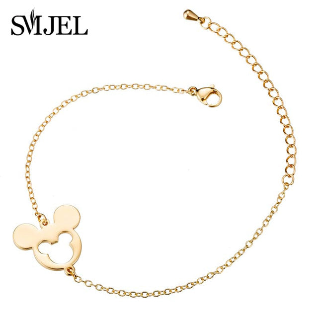 SMJEL Cute Hollow Mickey Pendant Bracelets for Women Link Chain Animal Mouse Bracelets Children Jewelry Gifts for Girl Wholesale