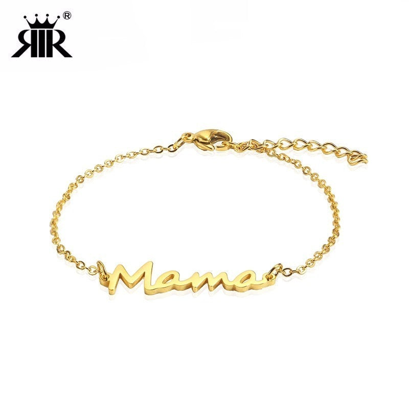 RIR Stainless Steel Mama Chain Link Bracelet Gold Mom Bracelet Mothers Day Gift New Mama Gifts