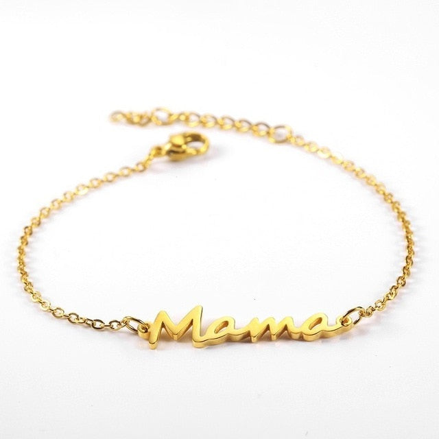 RIR Stainless Steel Mama Chain Link Bracelet Gold Mom Bracelet Mothers Day Gift New Mama Gifts