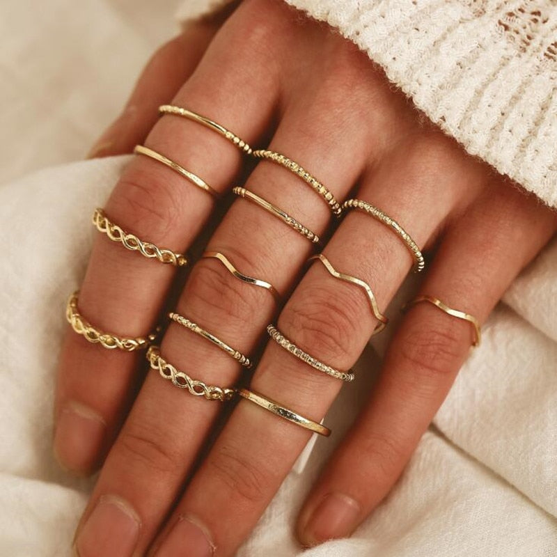 DIEZI Vinatge Fashion Boho Beach Knuckle Joint Rings Set For Women 3 Style Gold Color Finger Rings Bohemian Jewelry 2019 New