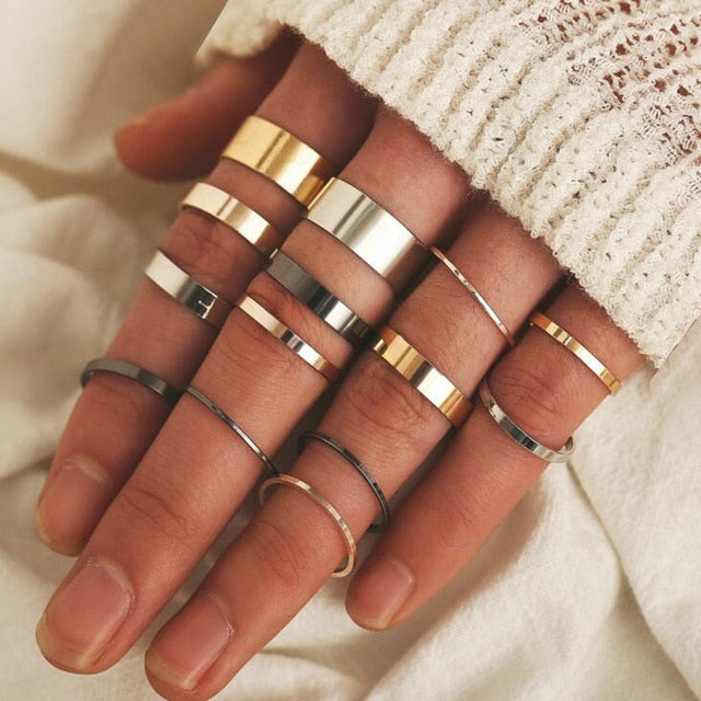 DIEZI Vinatge Fashion Boho Beach Knuckle Joint Rings Set For Women 3 Style Gold Color Finger Rings Bohemian Jewelry 2019 New