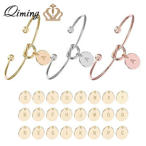 A-Z 26 Letters Knot Initial Bracelets Bangles Initial Charm Bracelet Girls Love Personalized Bangles for Women Jewelry Pulseiras