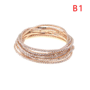 5pcs Fashion Rhinestone Stretch Gold Bracelets Femme Elastic Crystal Bracelets For Women Bling Girl Gift Wedding Bridal Jewelry