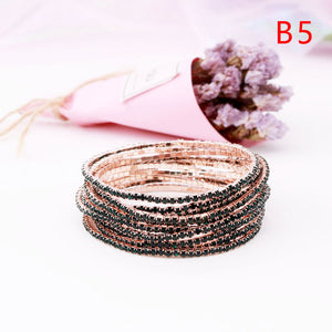5pcs Fashion Rhinestone Stretch Gold Bracelets Femme Elastic Crystal Bracelets For Women Bling Girl Gift Wedding Bridal Jewelry