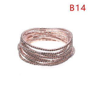 5pcs Fashion Rhinestone Stretch Gold Bracelets Femme Elastic Crystal Bracelets For Women Bling Girl Gift Wedding Bridal Jewelry