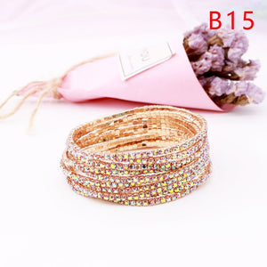 5pcs Fashion Rhinestone Stretch Gold Bracelets Femme Elastic Crystal Bracelets For Women Bling Girl Gift Wedding Bridal Jewelry