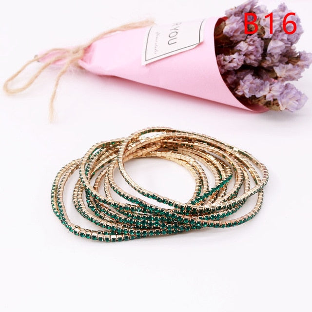 5pcs Fashion Rhinestone Stretch Gold Bracelets Femme Elastic Crystal Bracelets For Women Bling Girl Gift Wedding Bridal Jewelry