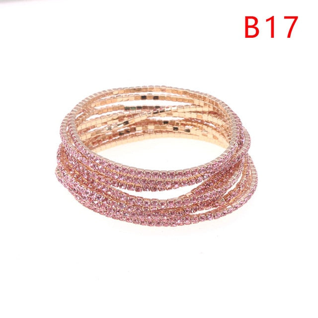 5pcs Fashion Rhinestone Stretch Gold Bracelets Femme Elastic Crystal Bracelets For Women Bling Girl Gift Wedding Bridal Jewelry