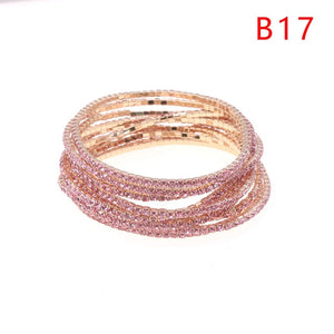 5pcs Fashion Rhinestone Stretch Gold Bracelets Femme Elastic Crystal Bracelets For Women Bling Girl Gift Wedding Bridal Jewelry