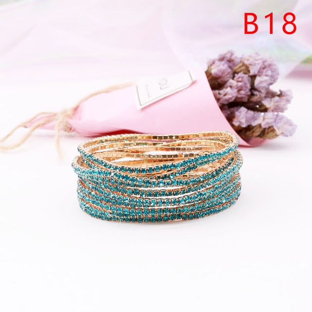 5pcs Fashion Rhinestone Stretch Gold Bracelets Femme Elastic Crystal Bracelets For Women Bling Girl Gift Wedding Bridal Jewelry