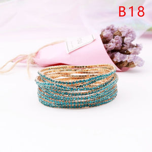 5pcs Fashion Rhinestone Stretch Gold Bracelets Femme Elastic Crystal Bracelets For Women Bling Girl Gift Wedding Bridal Jewelry