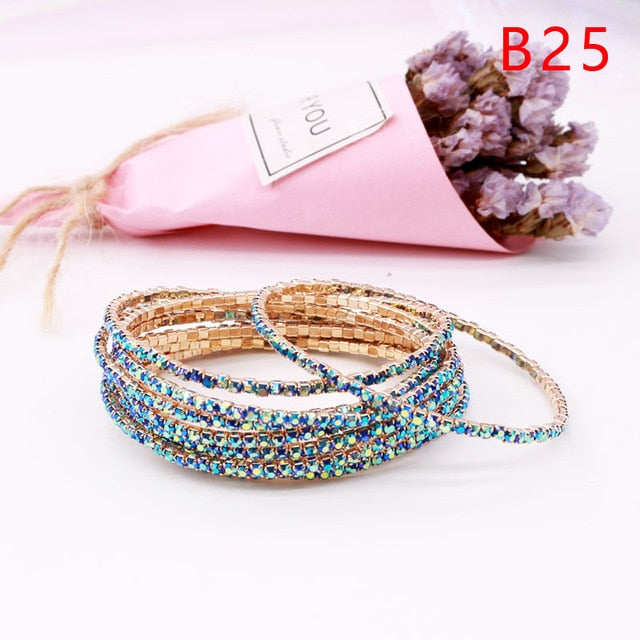 5pcs Fashion Rhinestone Stretch Gold Bracelets Femme Elastic Crystal Bracelets For Women Bling Girl Gift Wedding Bridal Jewelry