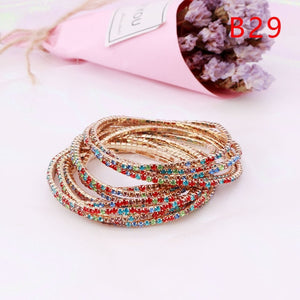 5pcs Fashion Rhinestone Stretch Gold Bracelets Femme Elastic Crystal Bracelets For Women Bling Girl Gift Wedding Bridal Jewelry