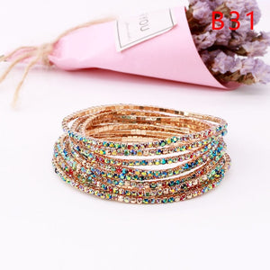 5pcs Fashion Rhinestone Stretch Gold Bracelets Femme Elastic Crystal Bracelets For Women Bling Girl Gift Wedding Bridal Jewelry
