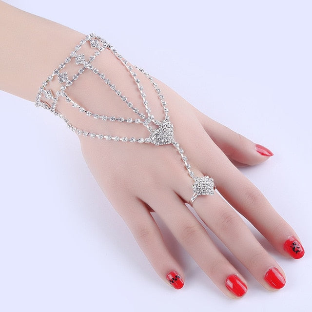 Crystal Slave Bracelets for Women Girls Hand Harness Finger Bracelet Bangles Link Chain Engagement Wedding Party Jewelry Gifts