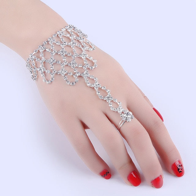Crystal Slave Bracelets for Women Girls Hand Harness Finger Bracelet Bangles Link Chain Engagement Wedding Party Jewelry Gifts