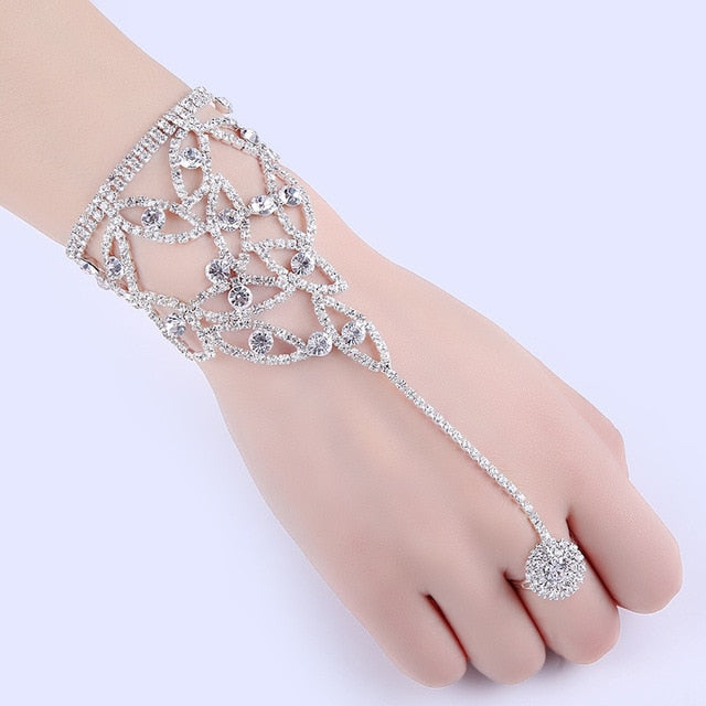 Crystal Slave Bracelets for Women Girls Hand Harness Finger Bracelet Bangles Link Chain Engagement Wedding Party Jewelry Gifts