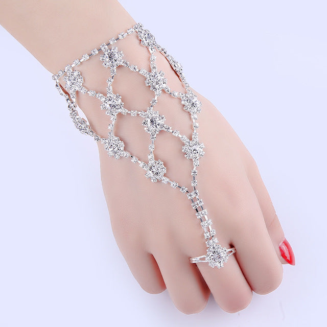 Crystal Slave Bracelets for Women Girls Hand Harness Finger Bracelet Bangles Link Chain Engagement Wedding Party Jewelry Gifts