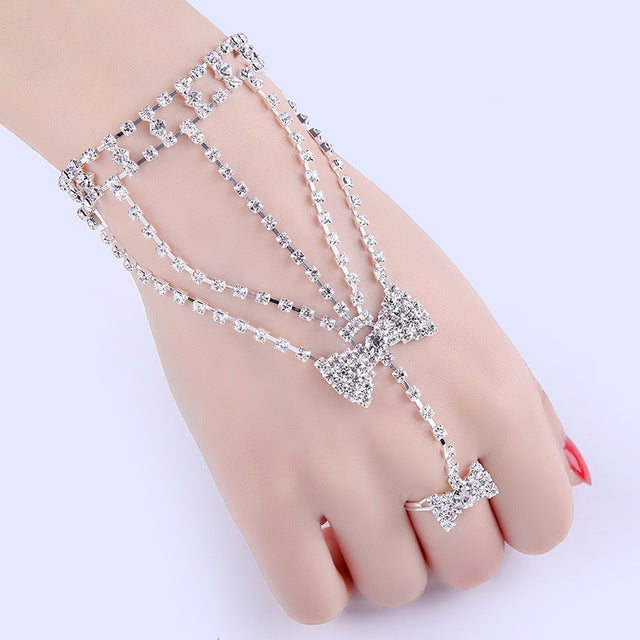 Crystal Slave Bracelets for Women Girls Hand Harness Finger Bracelet Bangles Link Chain Engagement Wedding Party Jewelry Gifts
