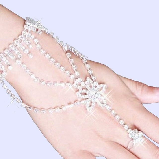 Crystal Slave Bracelets for Women Girls Hand Harness Finger Bracelet Bangles Link Chain Engagement Wedding Party Jewelry Gifts