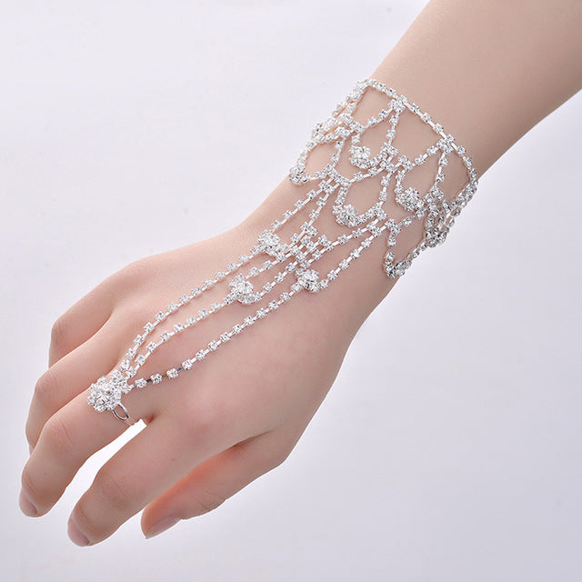 Crystal Slave Bracelets for Women Girls Hand Harness Finger Bracelet Bangles Link Chain Engagement Wedding Party Jewelry Gifts
