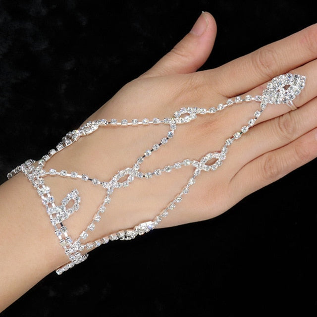 Crystal Slave Bracelets for Women Girls Hand Harness Finger Bracelet Bangles Link Chain Engagement Wedding Party Jewelry Gifts