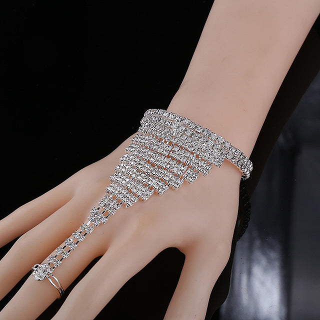 Crystal Slave Bracelets for Women Girls Hand Harness Finger Bracelet Bangles Link Chain Engagement Wedding Party Jewelry Gifts