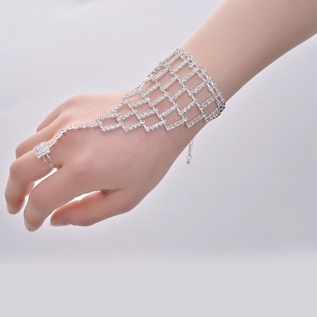 Crystal Slave Bracelets for Women Girls Hand Harness Finger Bracelet Bangles Link Chain Engagement Wedding Party Jewelry Gifts
