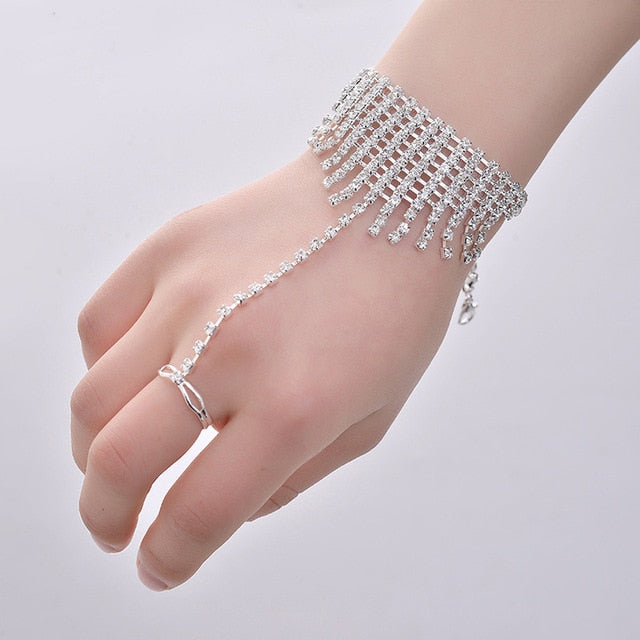 Crystal Slave Bracelets for Women Girls Hand Harness Finger Bracelet Bangles Link Chain Engagement Wedding Party Jewelry Gifts