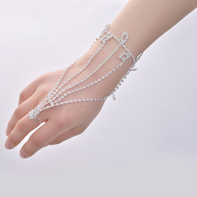 Crystal Slave Bracelets for Women Girls Hand Harness Finger Bracelet Bangles Link Chain Engagement Wedding Party Jewelry Gifts