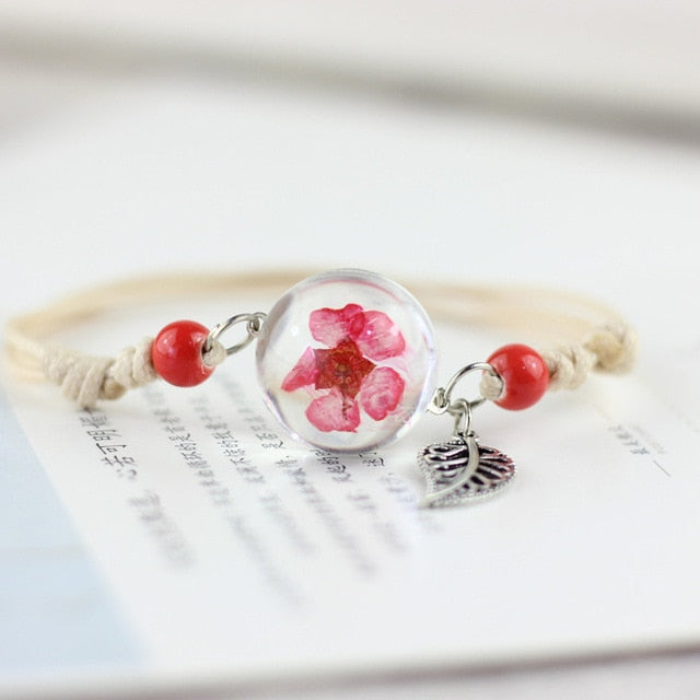 Glass Ball Dried Dandelion Bracelets Ceramic  Hand-made Dried Flower Charm Bracelets Girls Gifts Natural Flower Weave jewelry