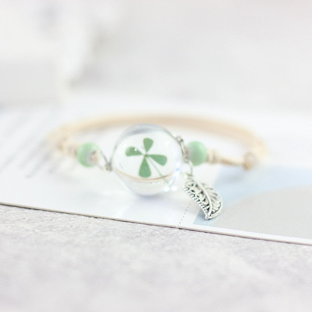 Glass Ball Dried Dandelion Bracelets Ceramic  Hand-made Dried Flower Charm Bracelets Girls Gifts Natural Flower Weave jewelry