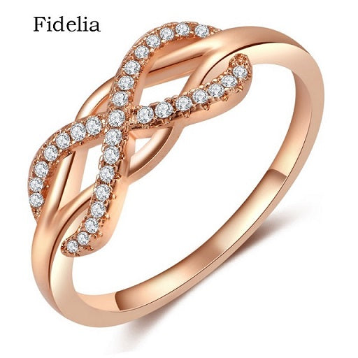 Fashion Infinity Love Rings Micro Inlayed Cross Rings For Women Wedding Cubic Zircon CZ Crystal Ring Rose Gold Color anil