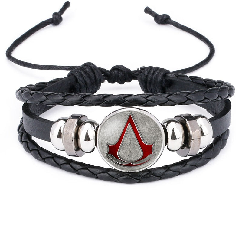 Fashion Assassins Creed Bracelet Time Gem Glass Weaving Leather Bangle Lace-up Generous Simple Jewelry Cute Gifts for Children