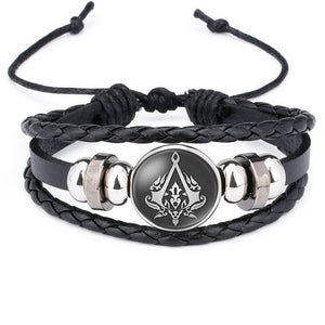 Fashion Assassins Creed Bracelet Time Gem Glass Weaving Leather Bangle Lace-up Generous Simple Jewelry Cute Gifts for Children