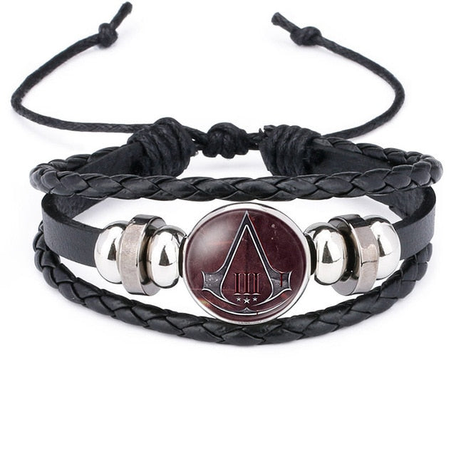 Fashion Assassins Creed Bracelet Time Gem Glass Weaving Leather Bangle Lace-up Generous Simple Jewelry Cute Gifts for Children