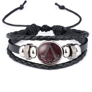 Fashion Assassins Creed Bracelet Time Gem Glass Weaving Leather Bangle Lace-up Generous Simple Jewelry Cute Gifts for Children