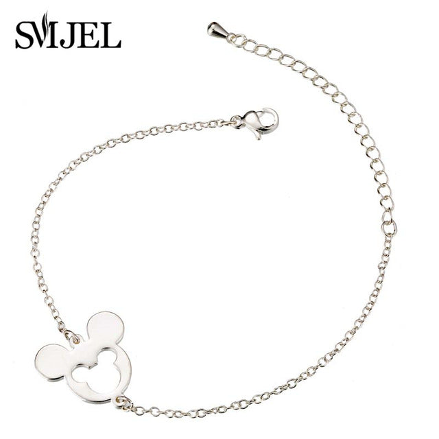 SMJEL Stainless Steel Mickey Charm Bracelet Mickey Children Jewelry Women Cartoon Minnie Bracelets Bangles Kids Gift pulseras