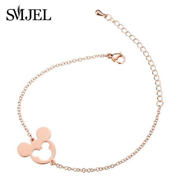 SMJEL Stainless Steel Mickey Charm Bracelet Mickey Children Jewelry Women Cartoon Minnie Bracelets Bangles Kids Gift pulseras